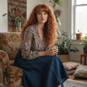 Renuar Gray Orange Watercolor Blotch Tie Side Blouse Size M